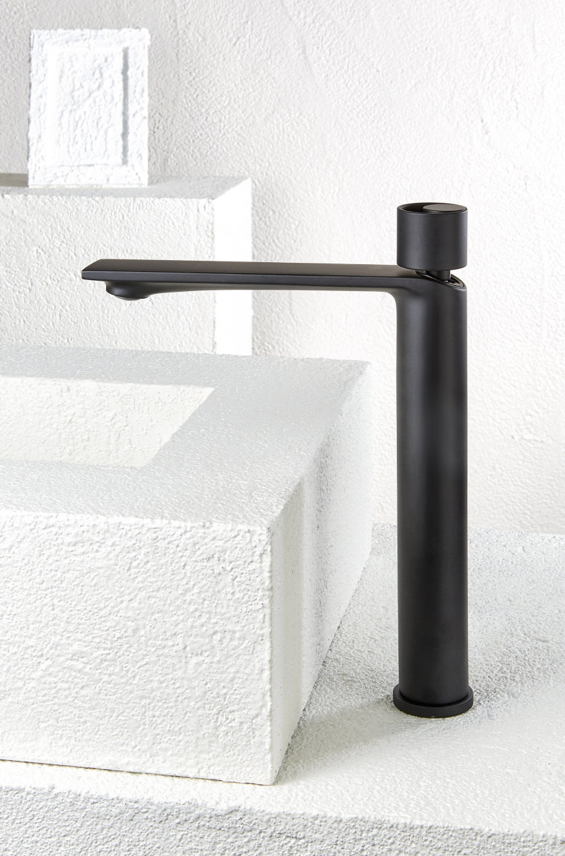 Halo High-Neck Matt Black Basin Mixer